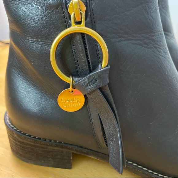 See By Chloe Black Vero Cuoio Leather Louise Logo Charm Ankle Boots 39- US 9 - Picture 14 of 14